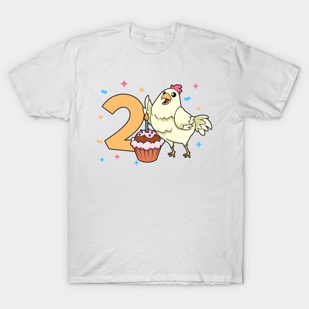 I am 2 with chicken - kids birthday 2 years old T-Shirt by Modern Medieval Design